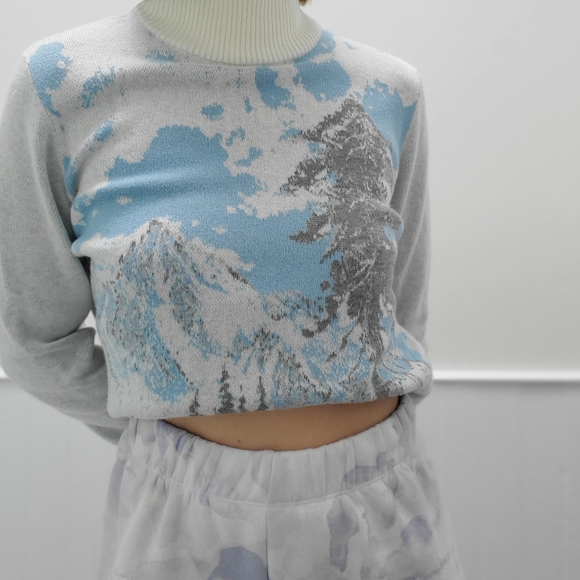 Northern Reflections mountain scene mock neck sweater - Picture 4 of 7